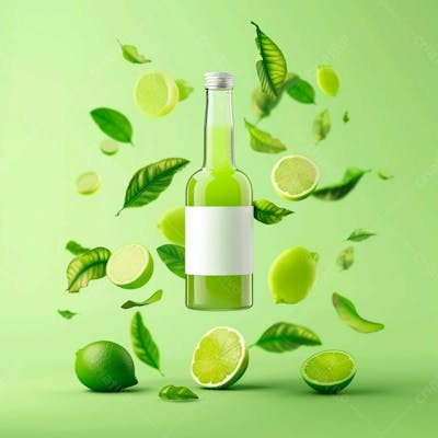 Garrafa De Suco De Limão Com Folhas E Limão Ao Redor 19