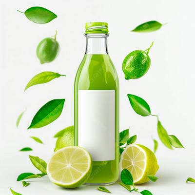 Garrafa De Suco De Limão Com Folhas E Limão Ao Redor 20