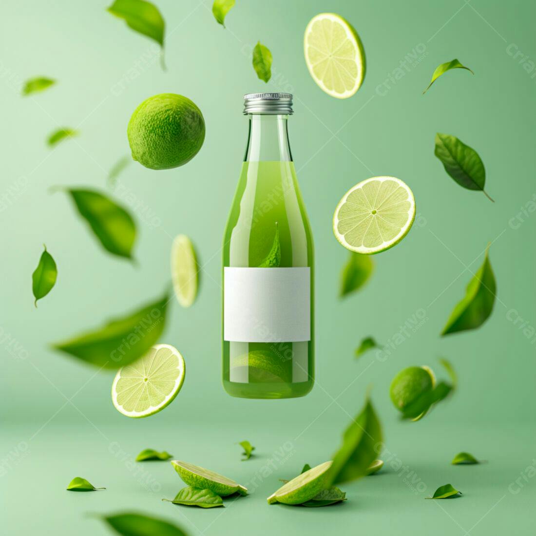 Suco de Limão Verde em Garrafa com Folhas