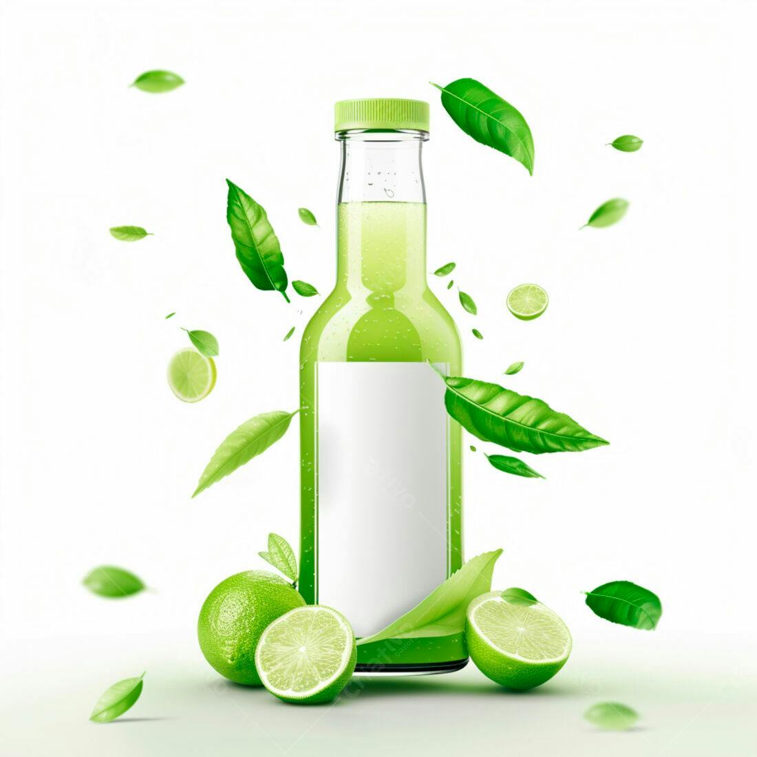 Suco de Limão Verde em Garrafa de Vidro