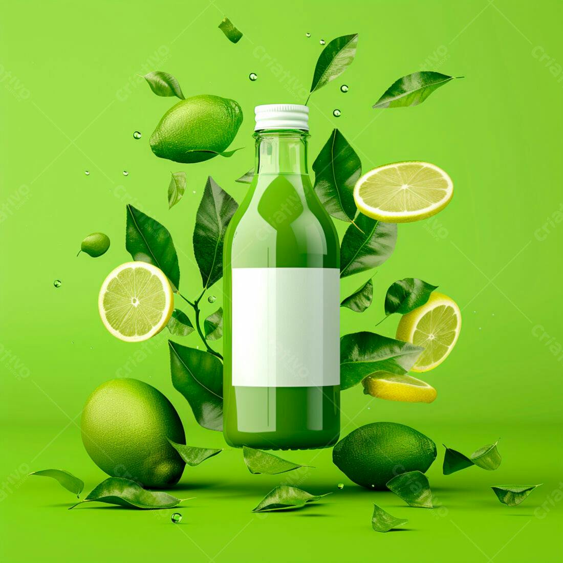 Suco Verde em Garrafa com Limões e Limas