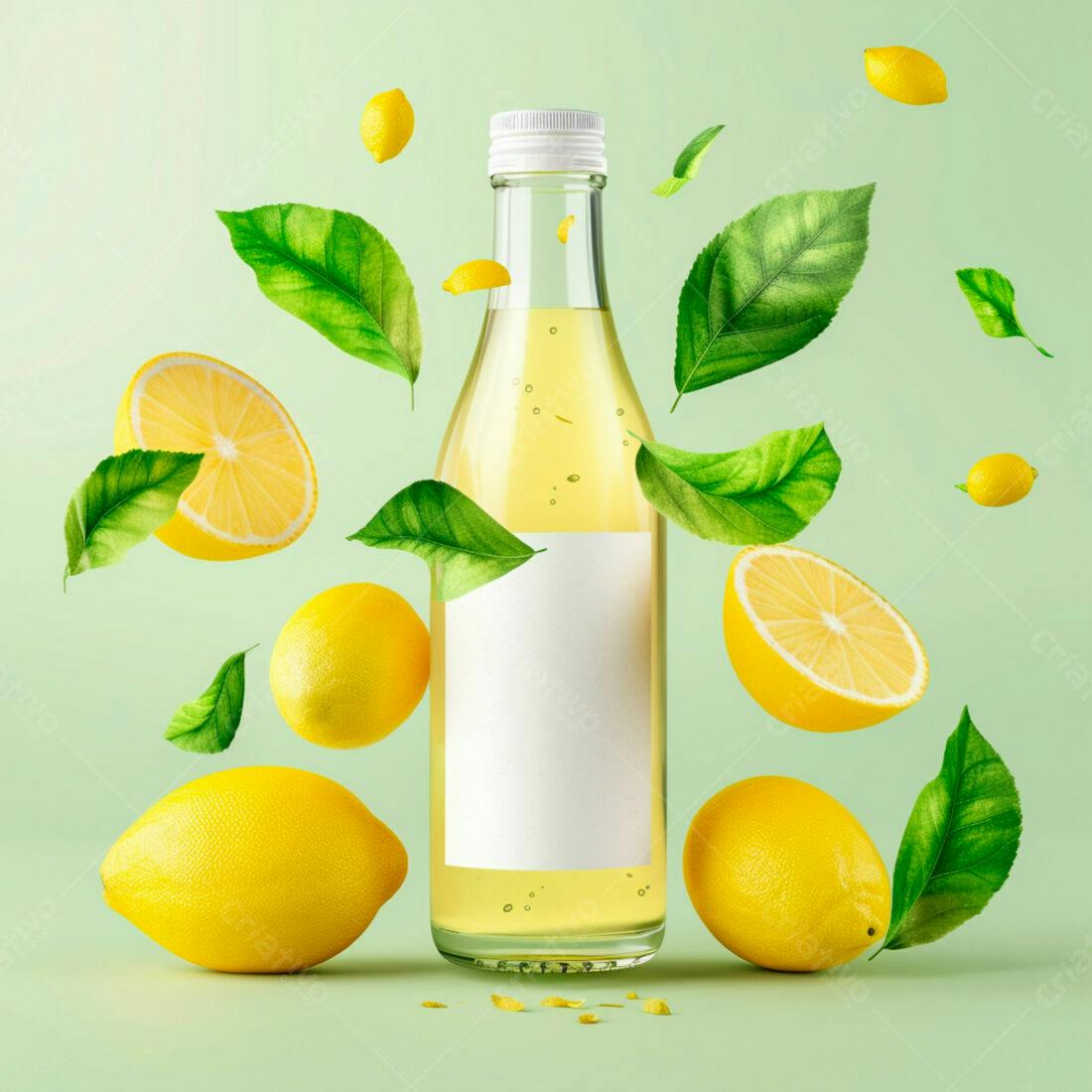 Garrafa de Limonada com Limões e Folhas