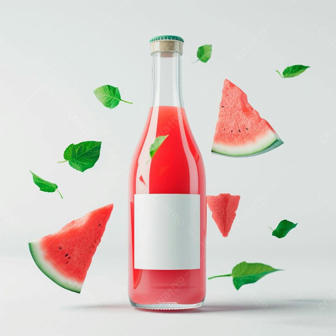 Suco de melancia em garrafa de vidro