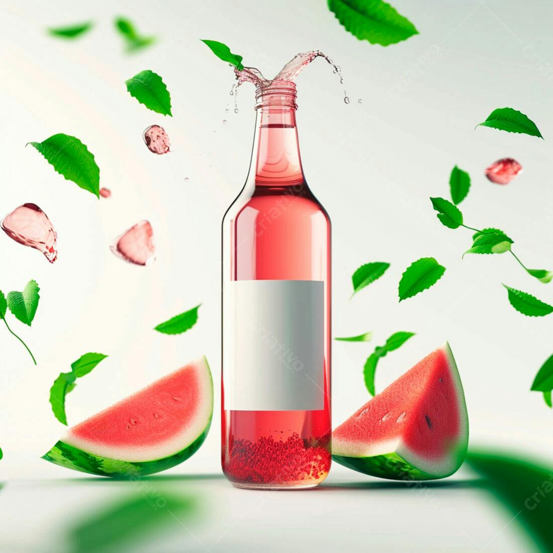 Suco de melancia em garrafa com fatias