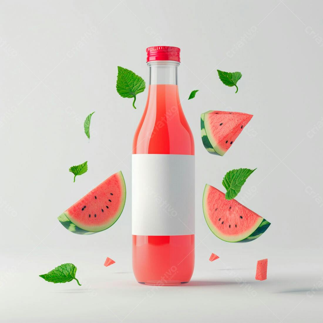 Suco de melancia em garrafa de vidro