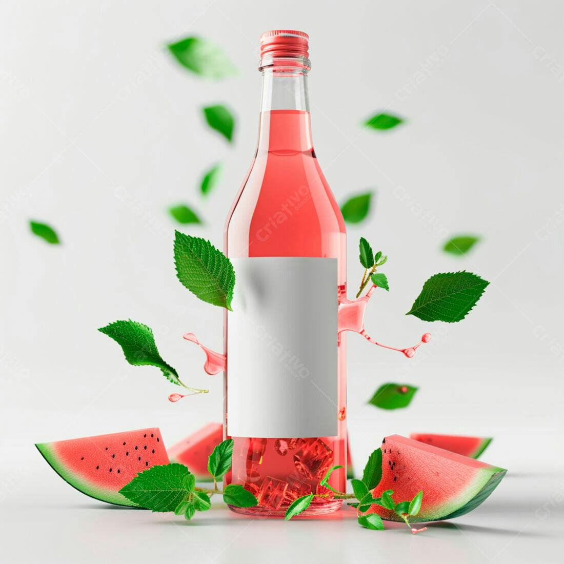 Suco de Melancia em Garrafa com Gelo