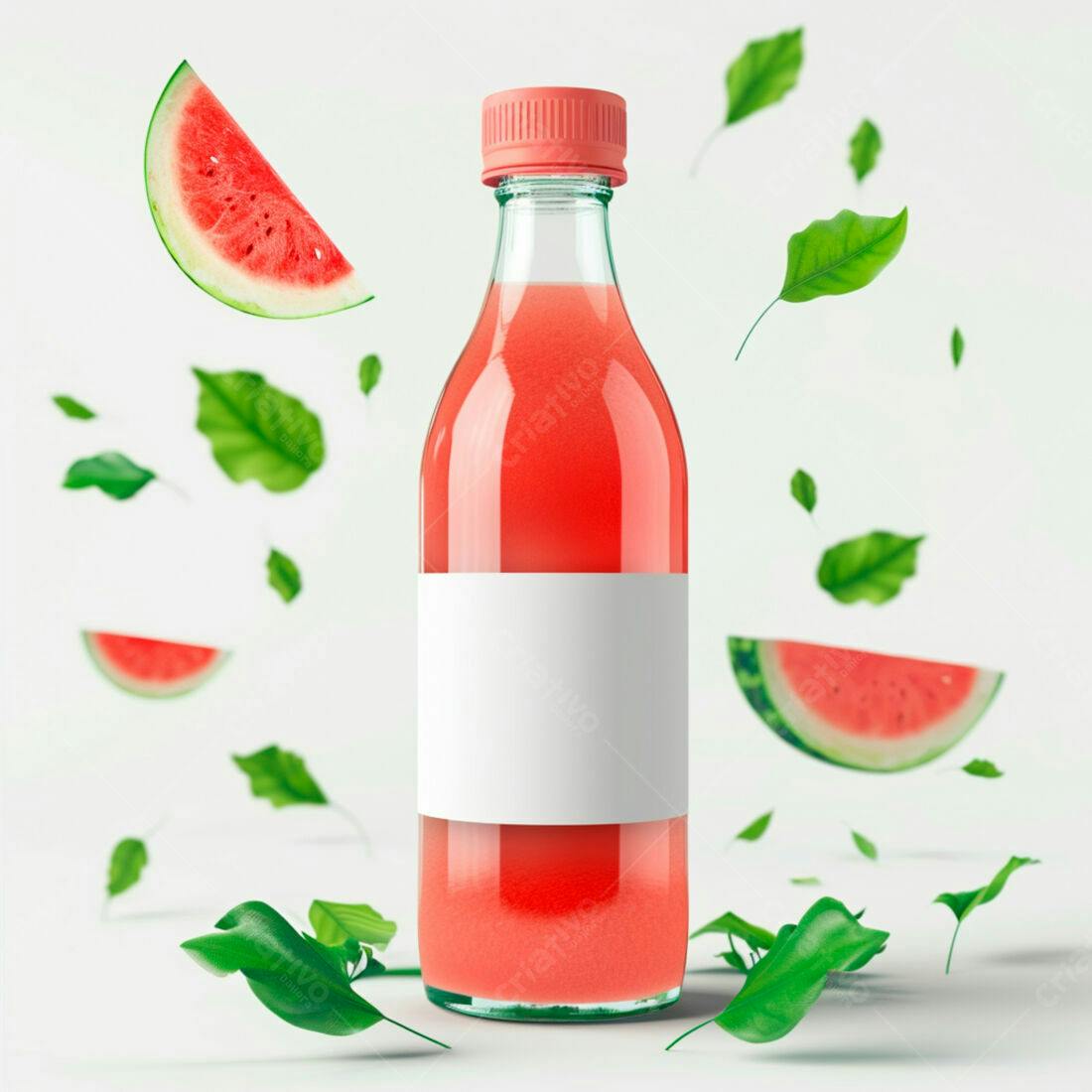 Suco de melancia em garrafa de vidro