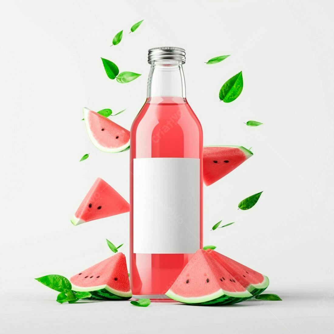 Suco de melancia em garrafa de vidro