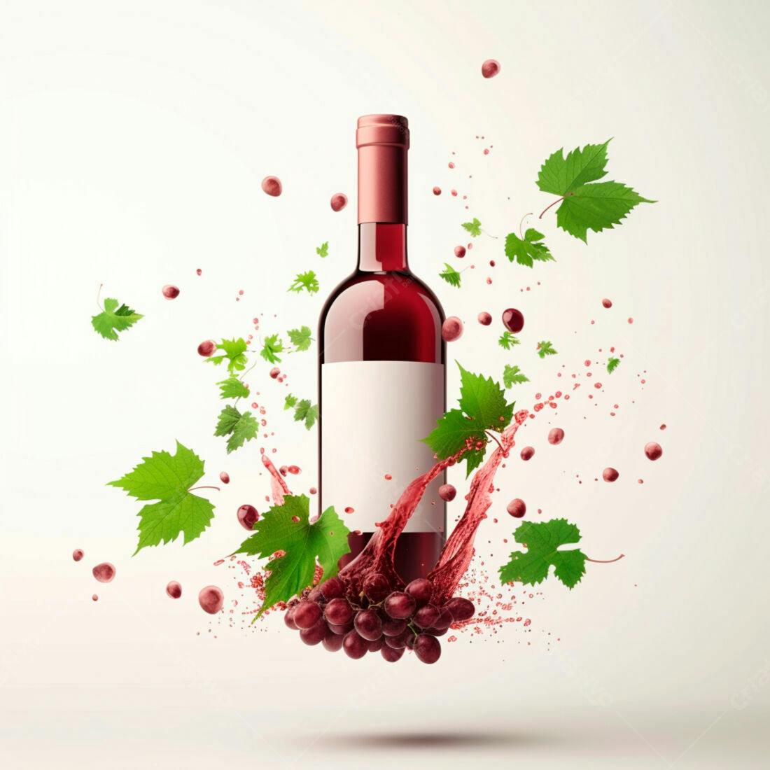 Garrafa vinho tinto uvas verdes