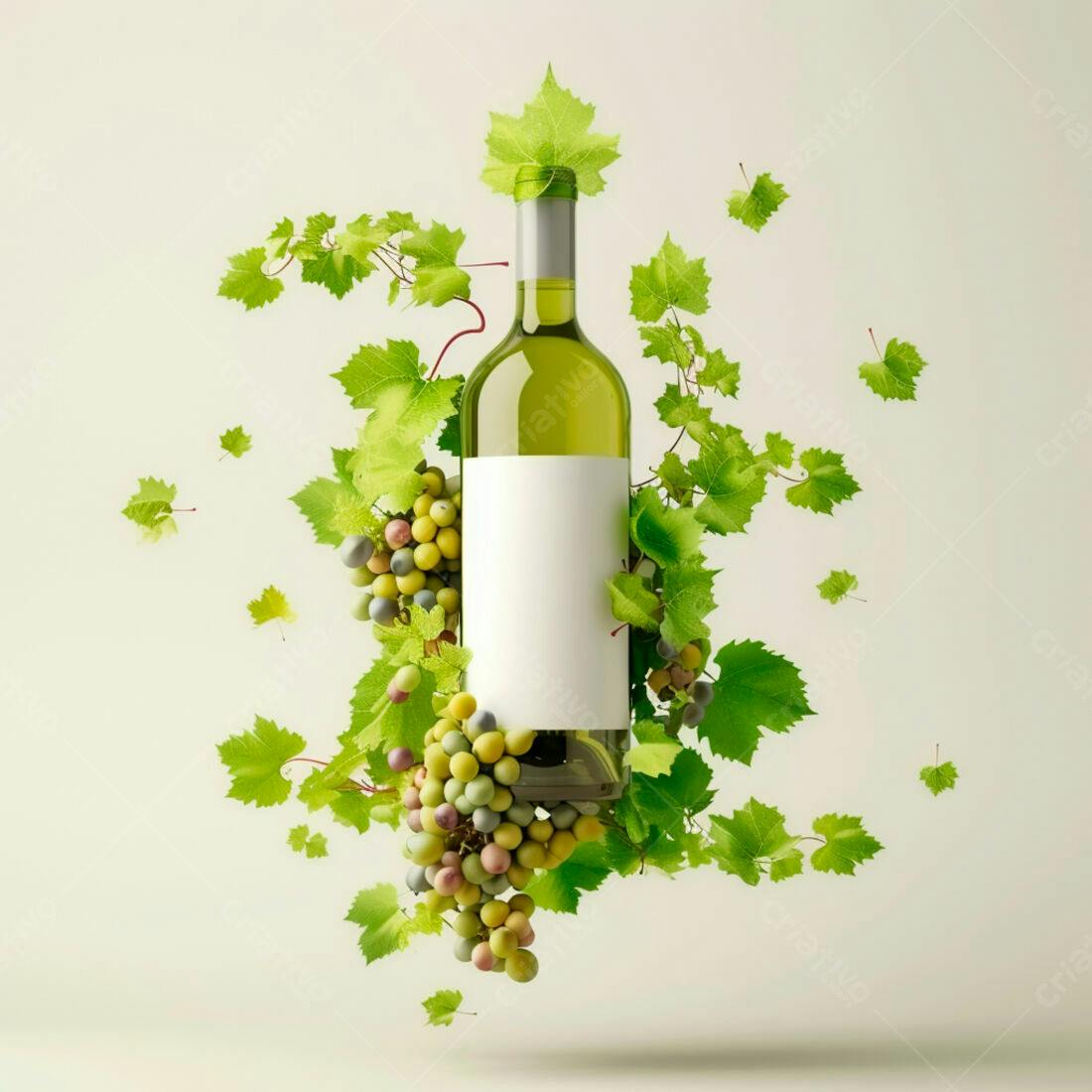 Garrafa vinho branco uvas verdes