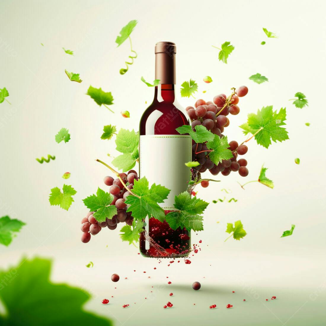 Garrafa de vinho tinto com uvas