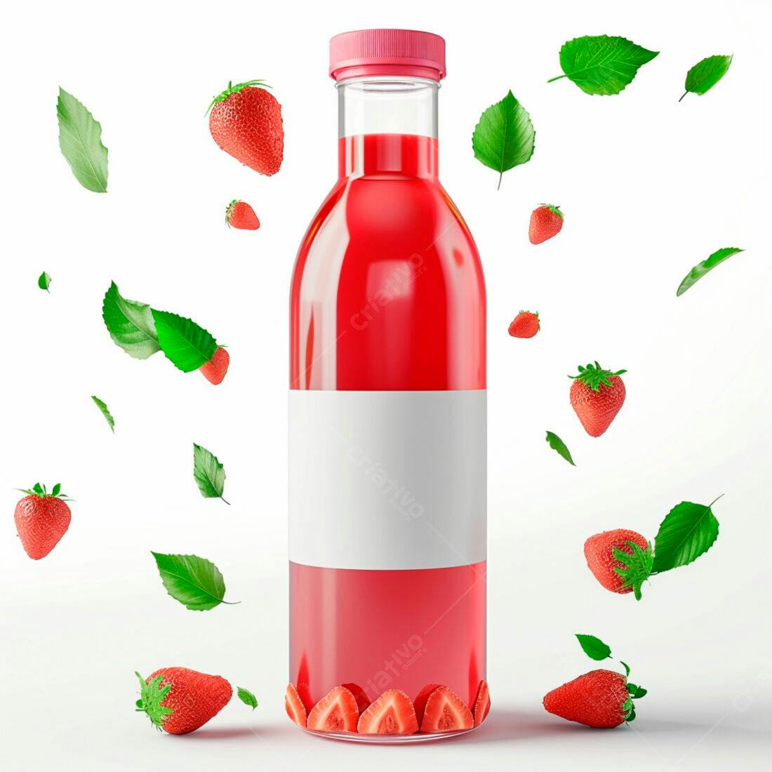 Suco de Morango em Garrafa de Vidro