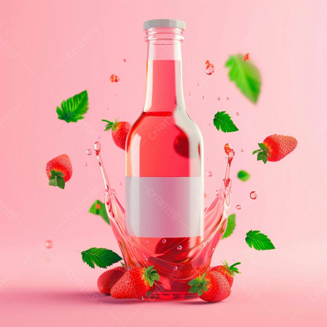 Suco de Morango em Garrafa com Salpicos