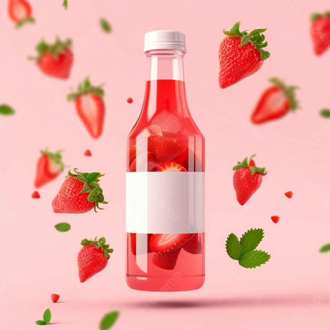 Suco de Morango em Garrafa Transparente
