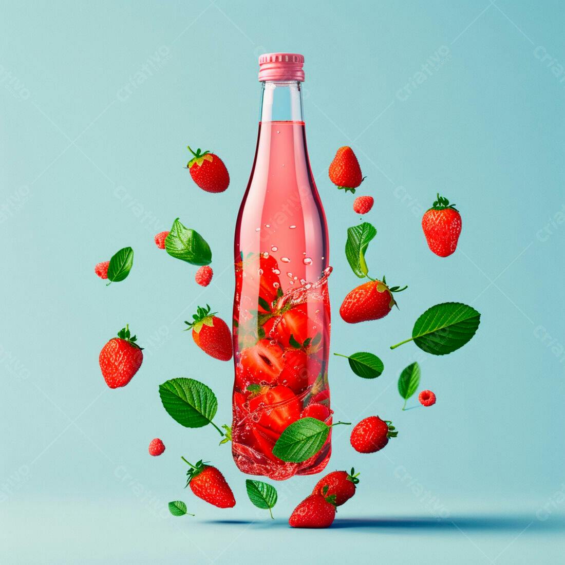 Refrigerante de Morango em Garrafa de Vidro