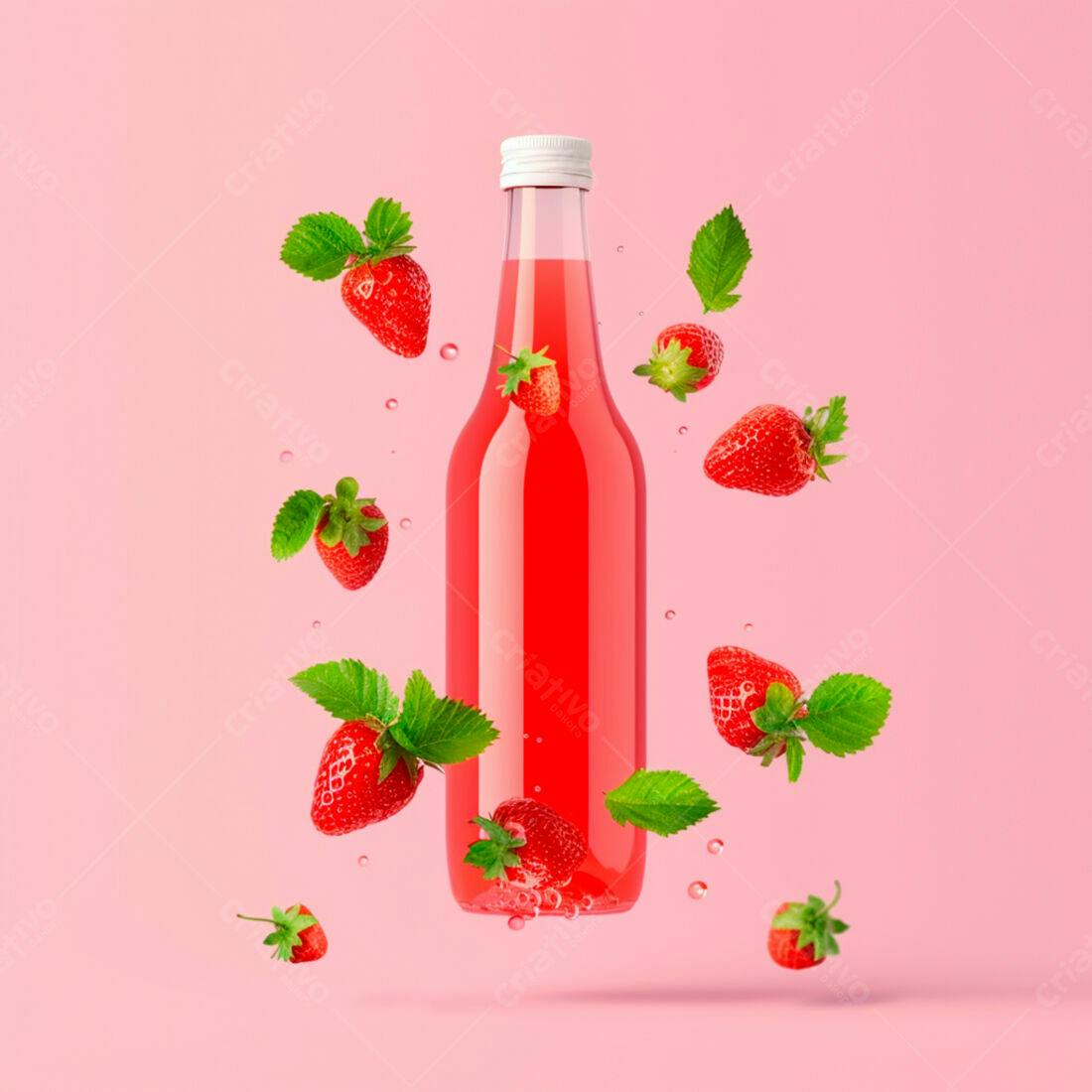 Suco de Morango em Garrafa de Vidro