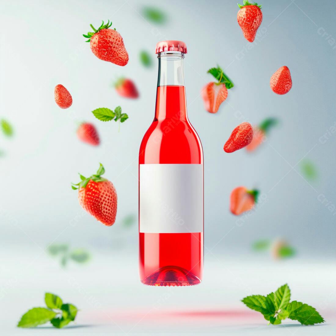 Refrigerante de Morango em Garrafa de Vidro