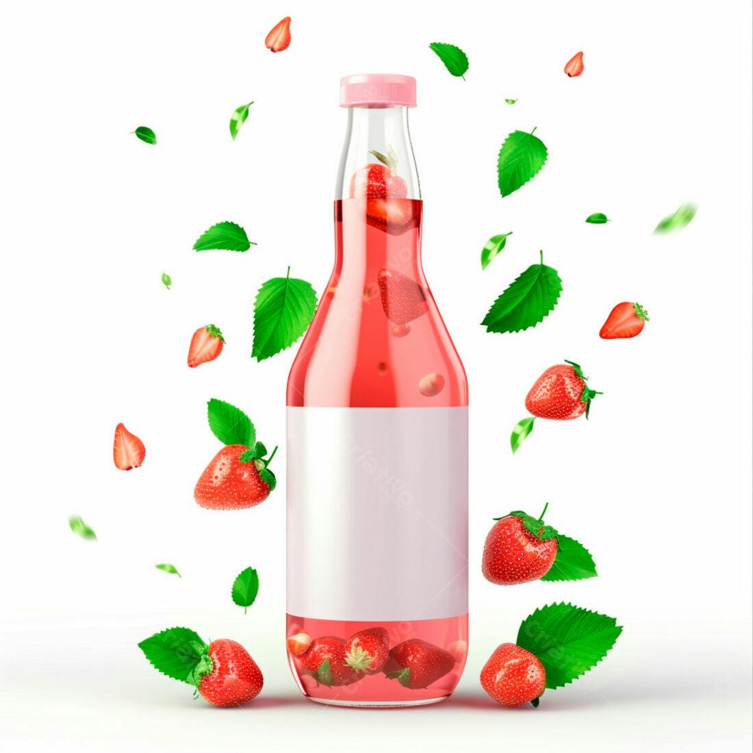 Suco de Morango em Garrafa de Vidro