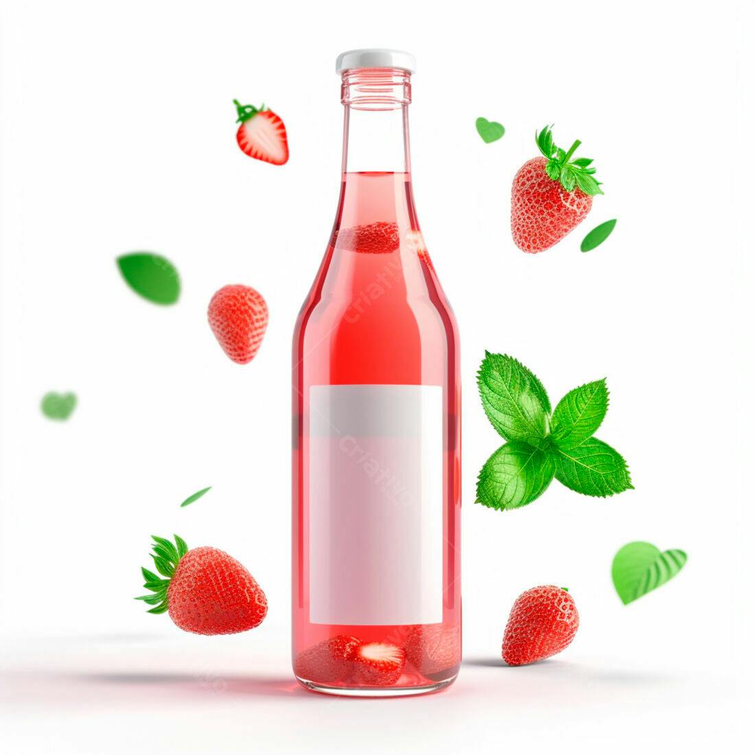 Suco de Morango em Garrafa de Vidro