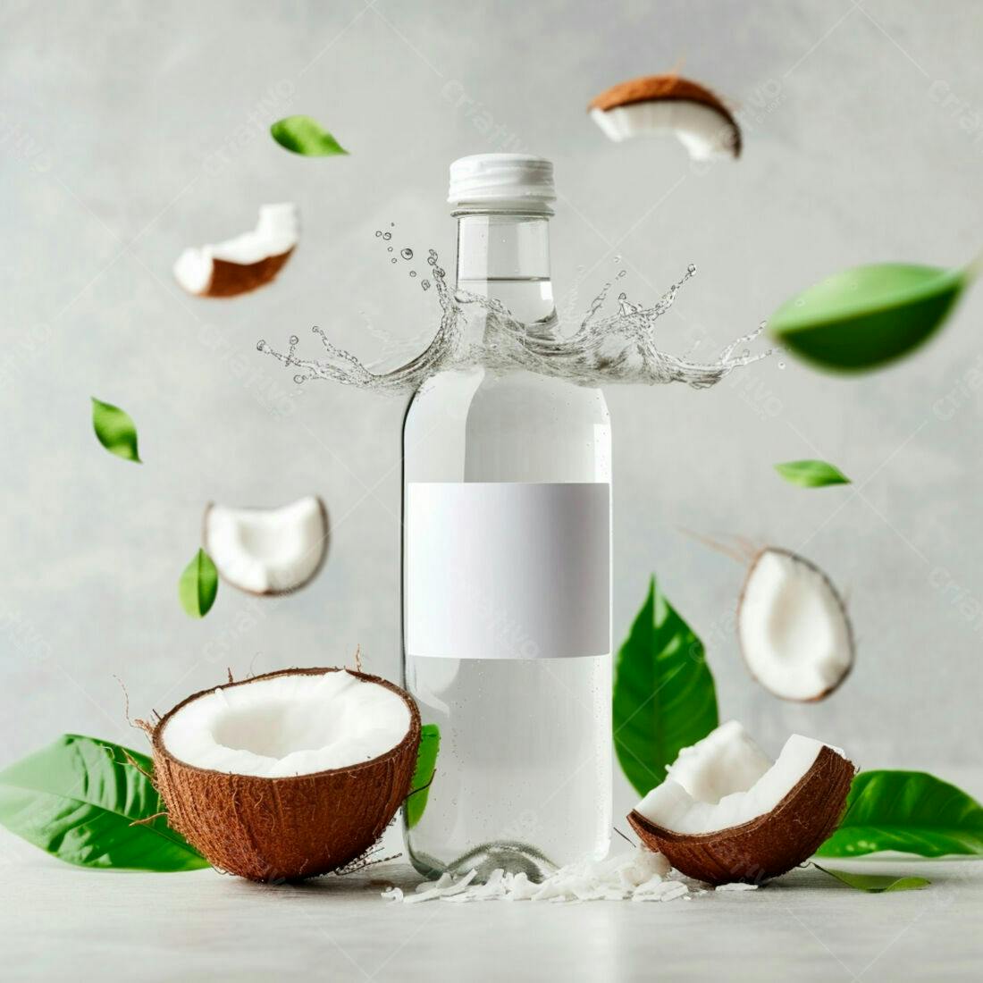 Água de Coco Refrescante com Coco e Folhas