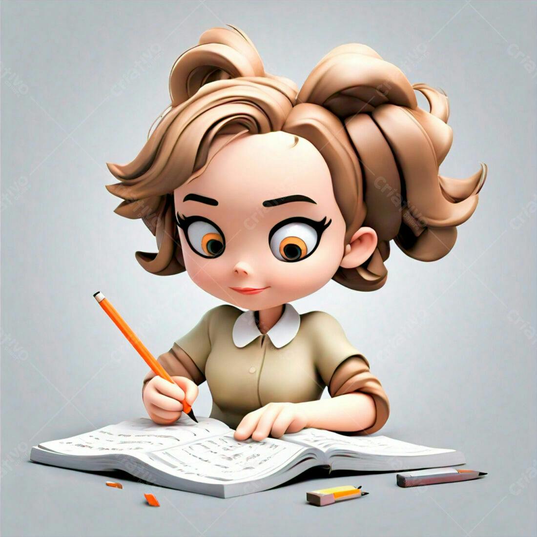 Menina desenhando em caderno marrom