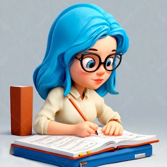 Mulher de cabelo azul 3d cartoon dia dos professores gerado por ia