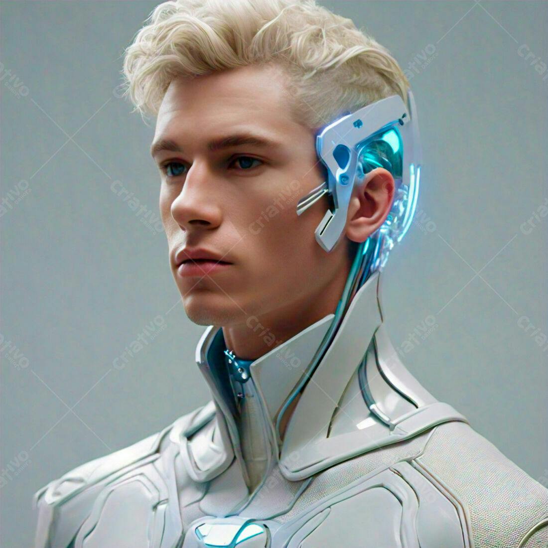 Homem futurista com implante cibernético
