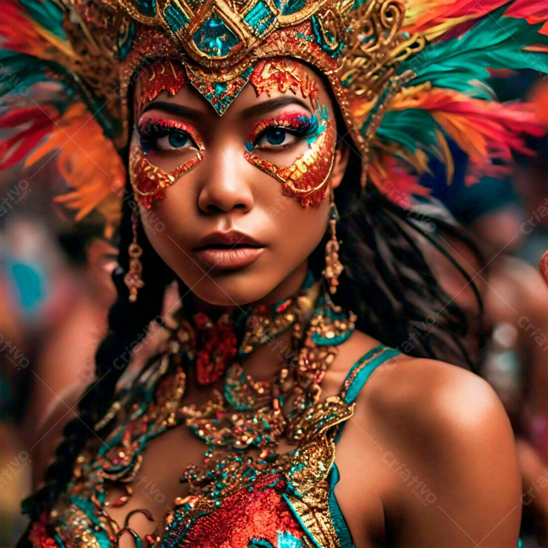 Mulher com fantasia de Carnaval cores vibrantes