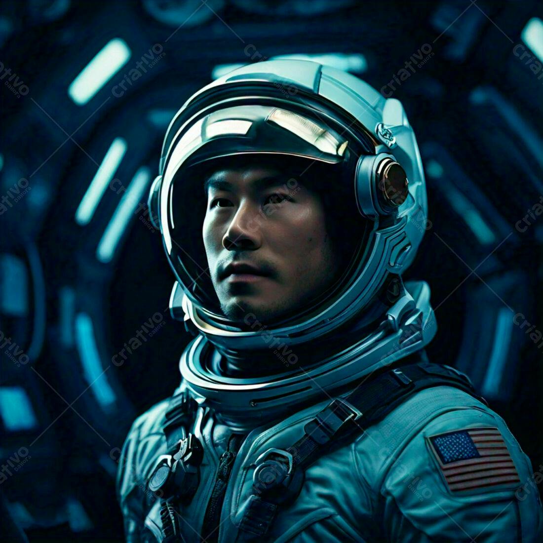 Astronauta Asiático em traje espacial