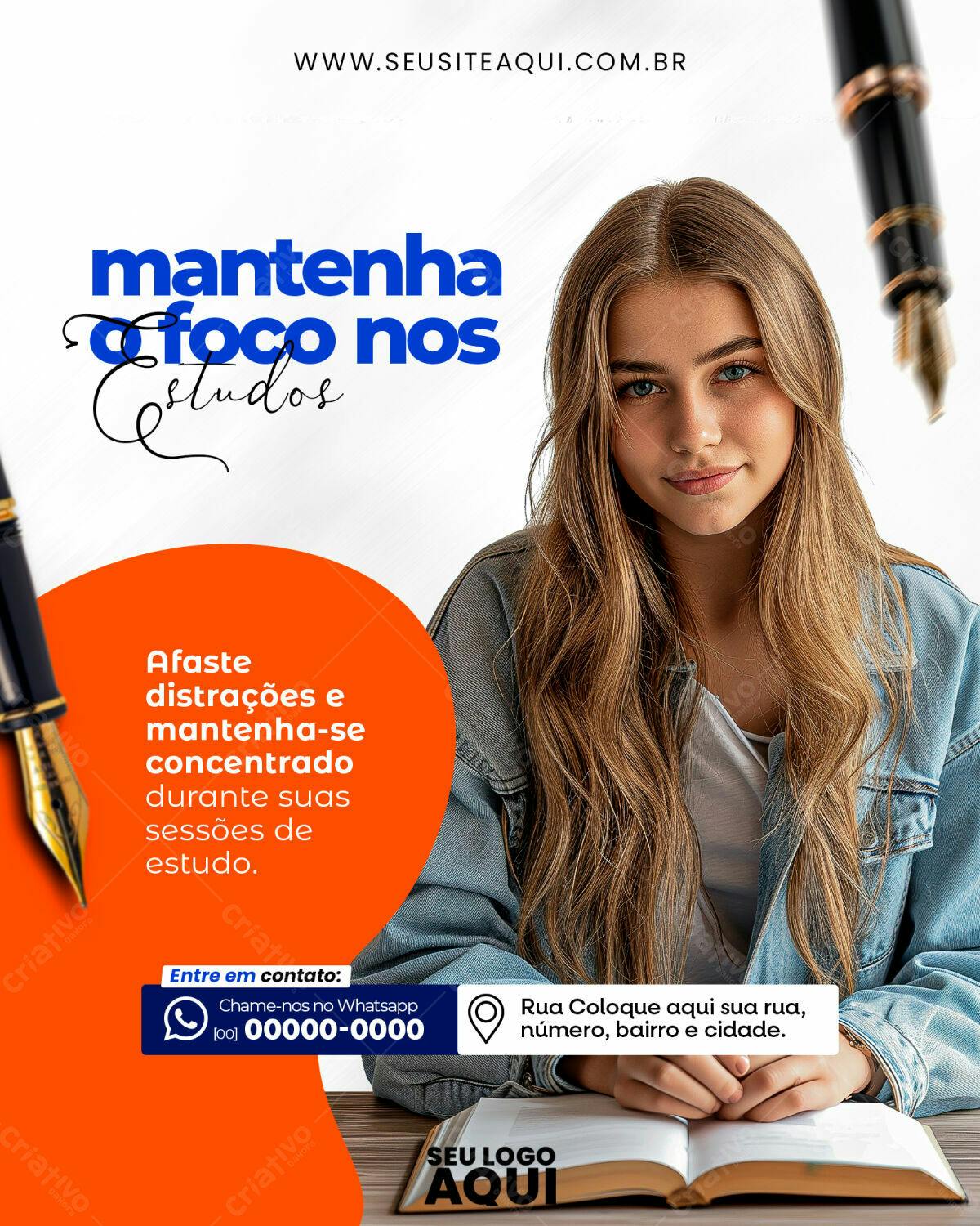 Post para Instagram sobre Foco nos Estudos PSD Editável