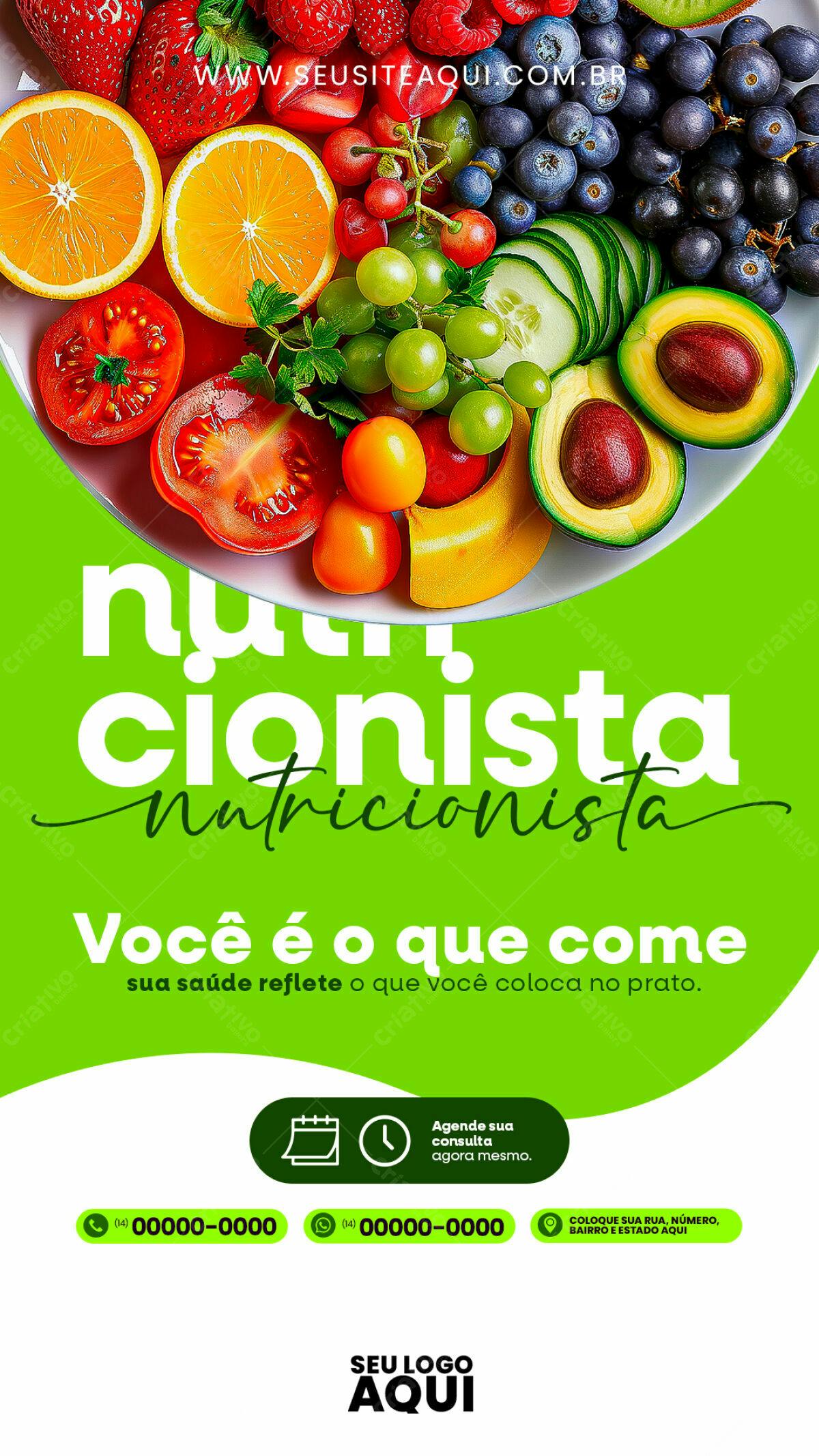 Flyer Nutricionista com Fotos de Frutas e Verduras PSD Editável