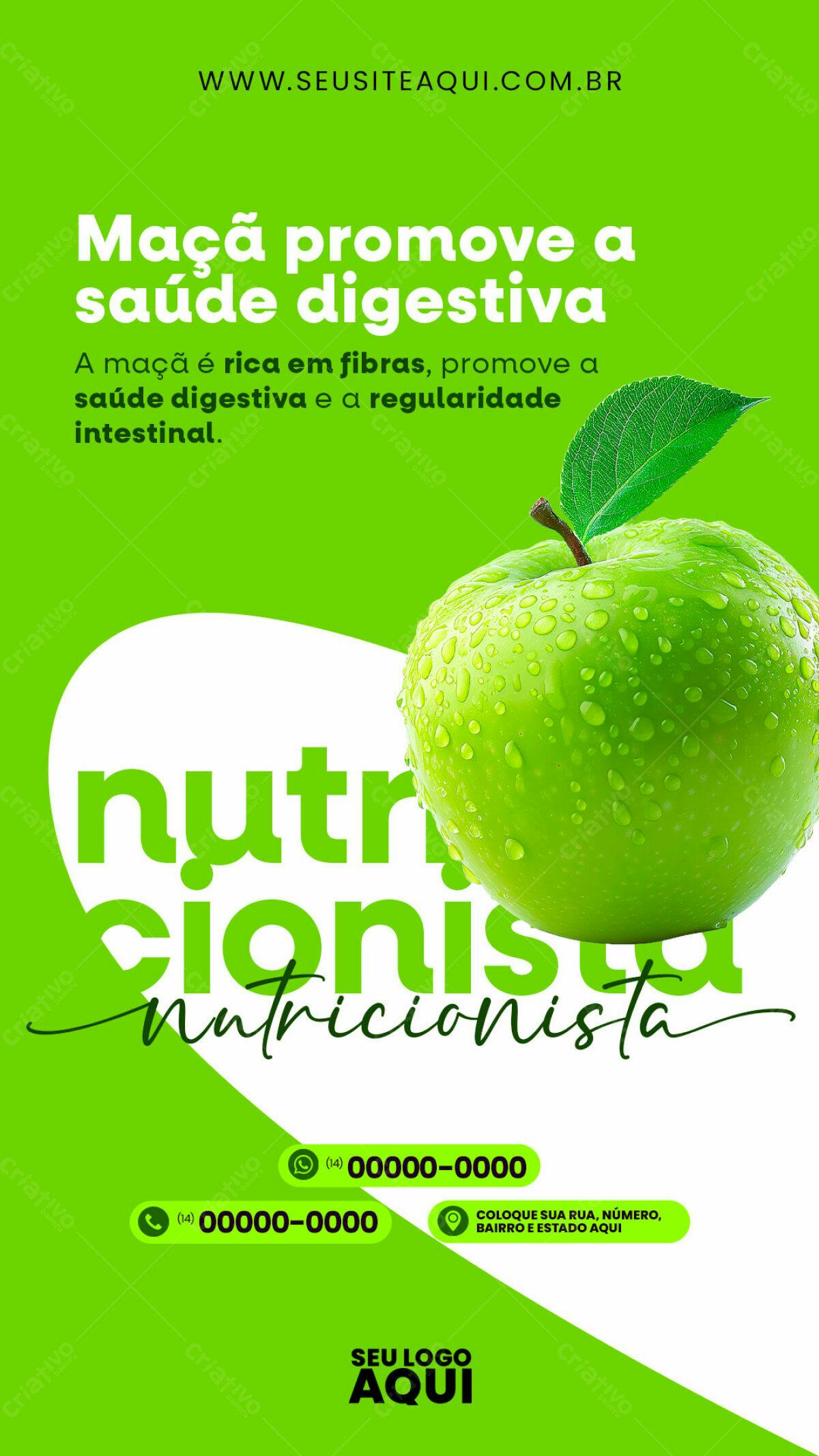 Flyer Nutricionista com Maçã Verde PSD Editável