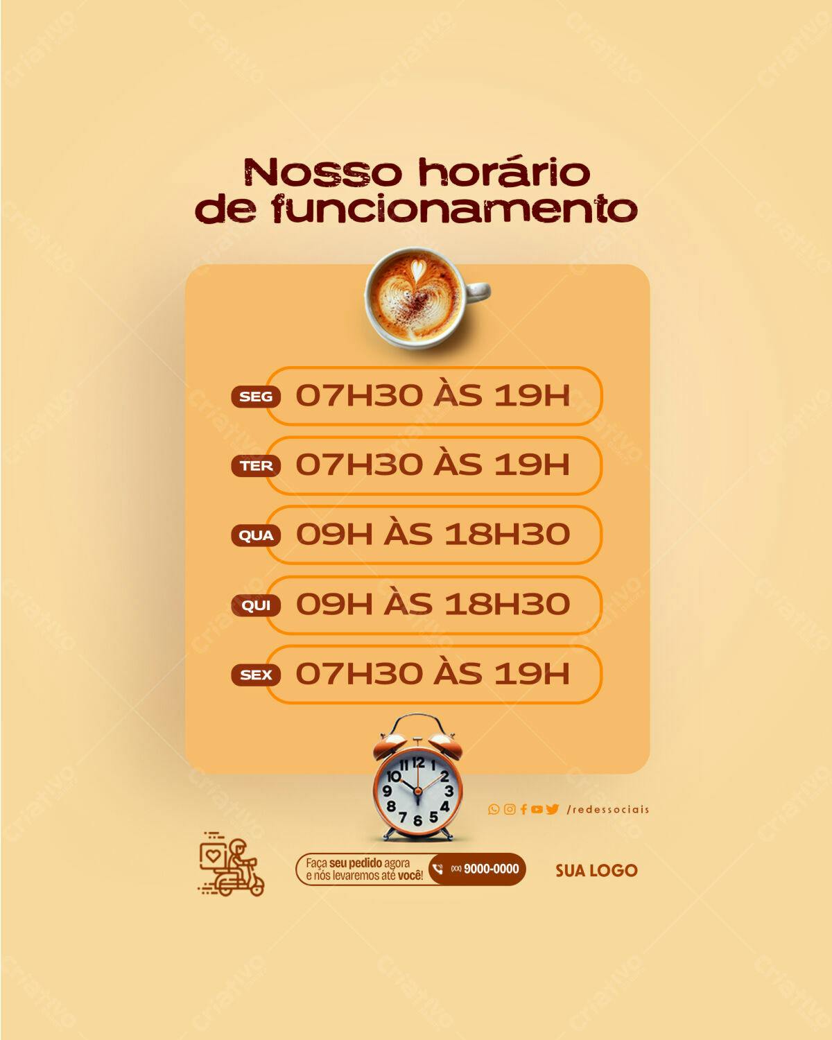 Postagem Instagram Horário de Funcionamento PSD Editável