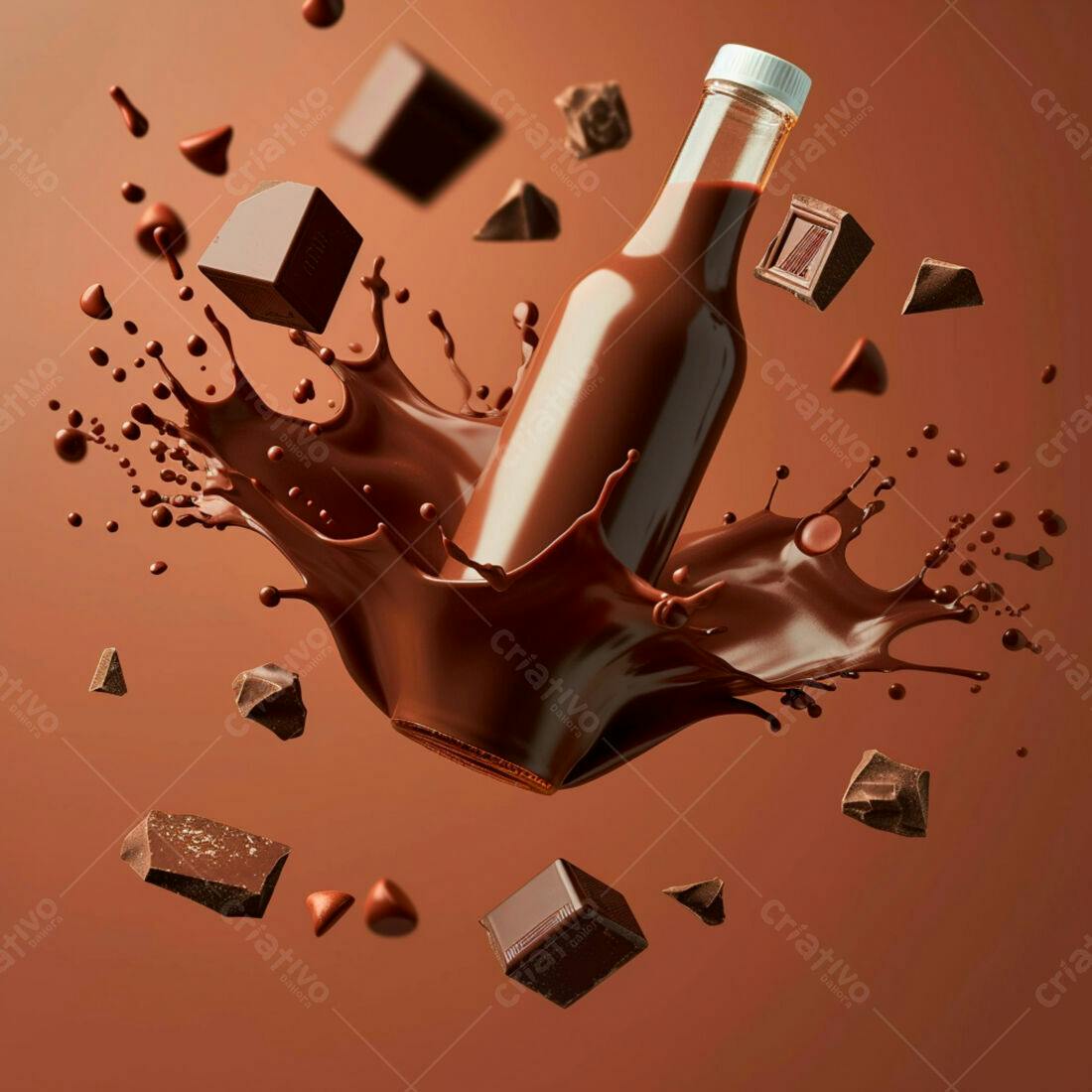 Garrafa de chocolate derretido em splash