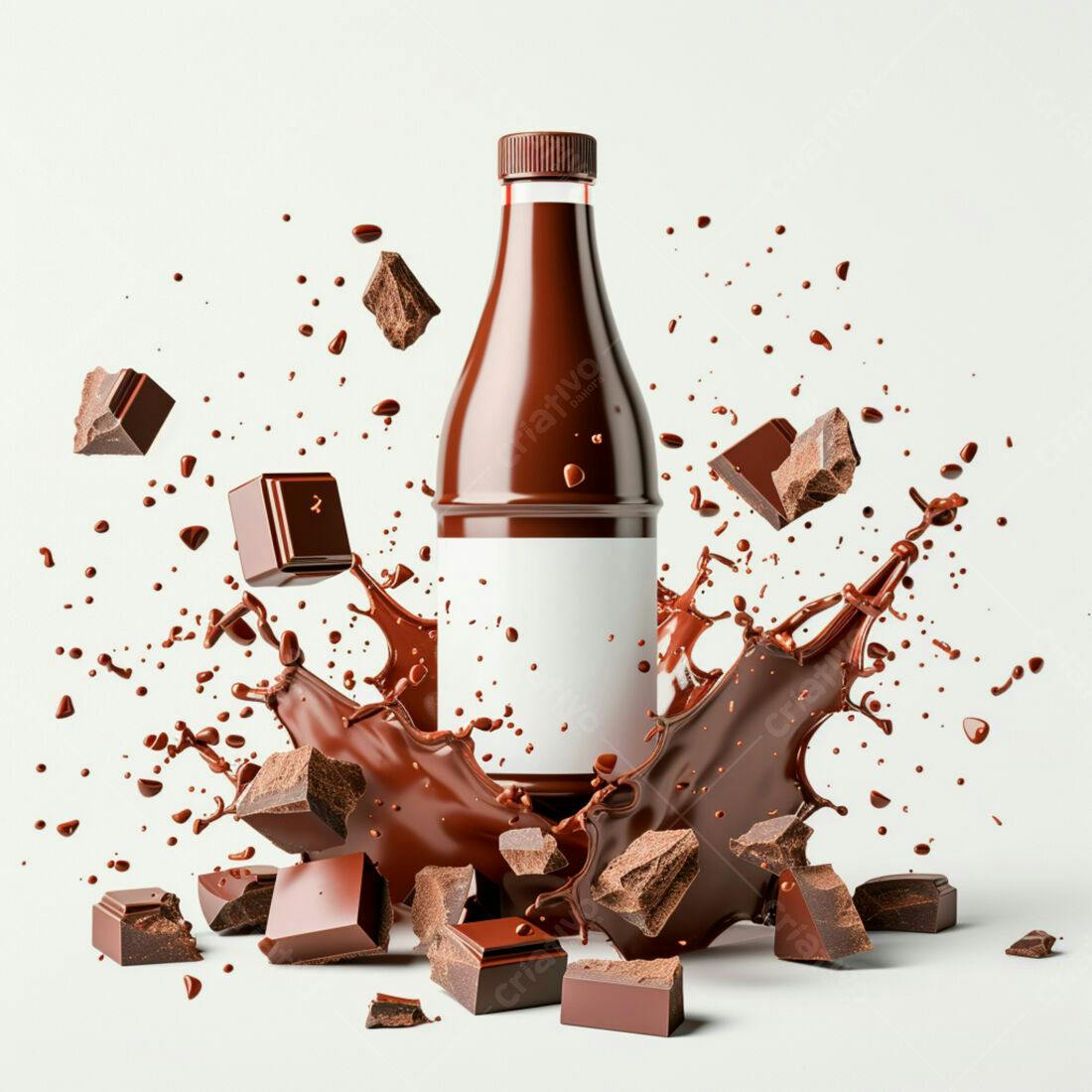Garrafa de chocolate com respingos e pedaços