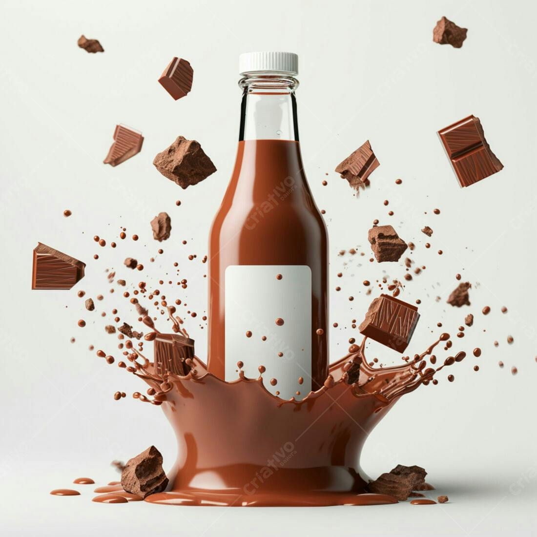 Garrafa de chocolate com respingos e pedaços