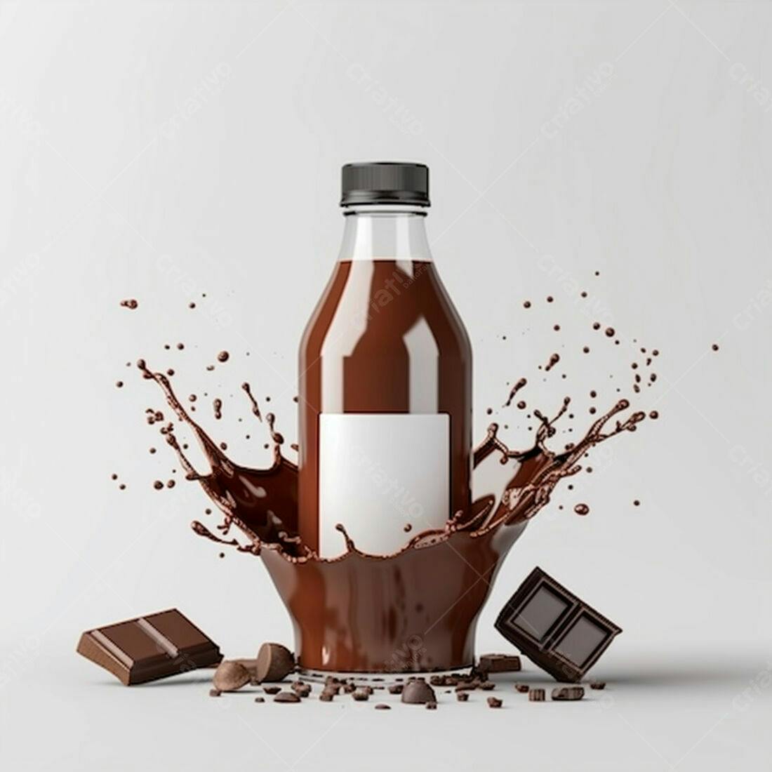 Garrafa de chocolate líquido com respingos