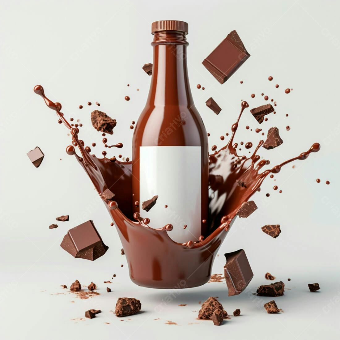Garrafa de chocolate com respingos e pedaços