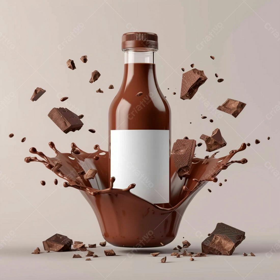 Garrafa de chocolate com respingos e pedaços