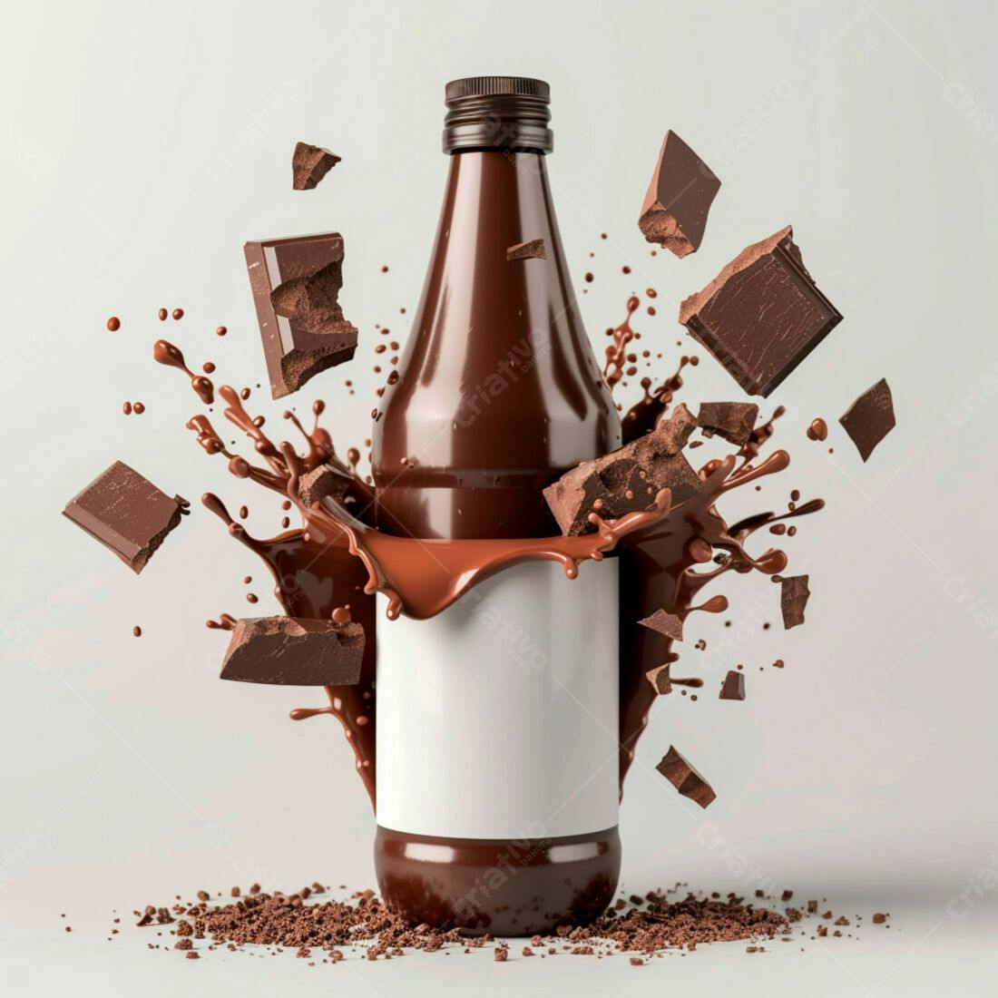 Garrafa de chocolate com respingos e pedaços