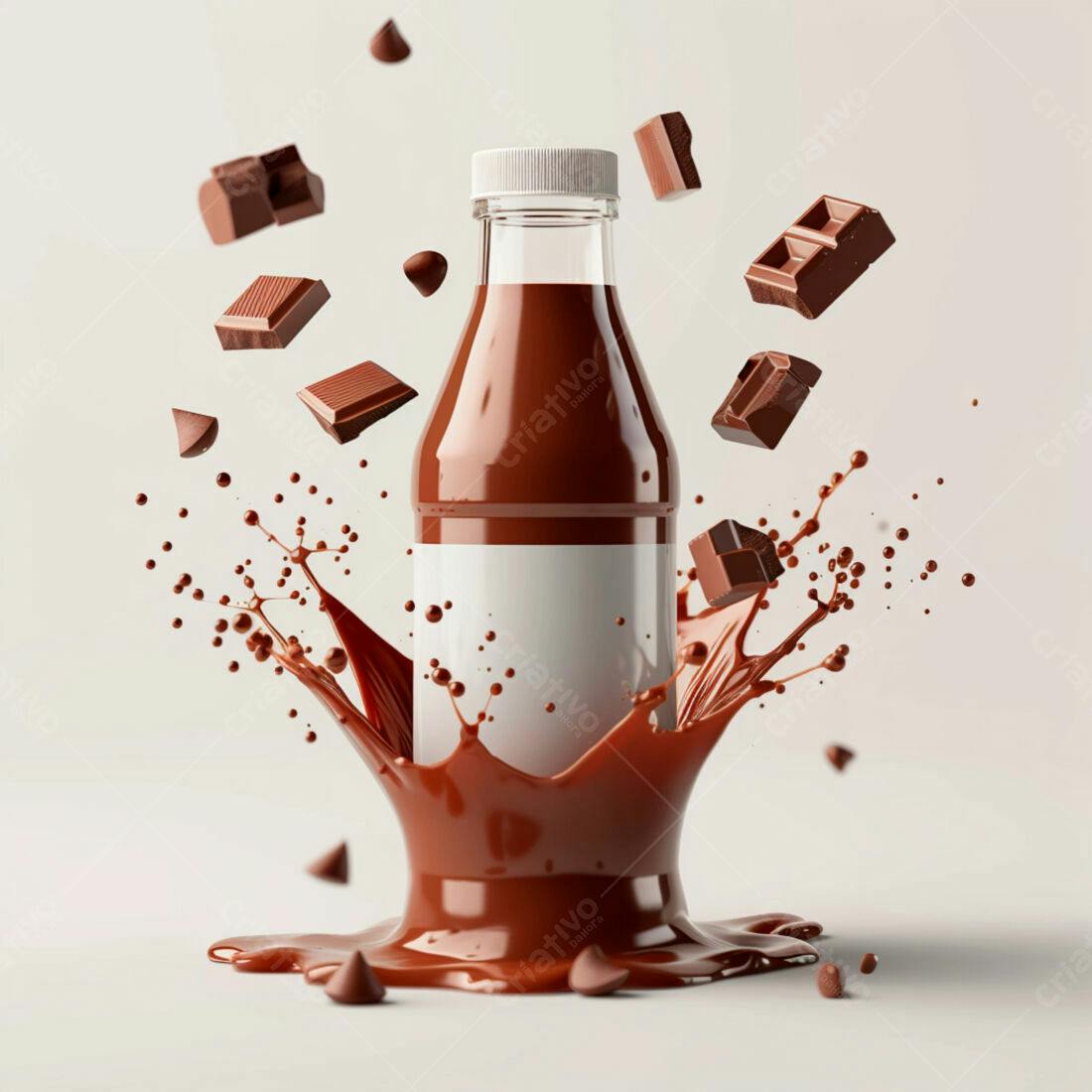 Garrafa de chocolate com respingos