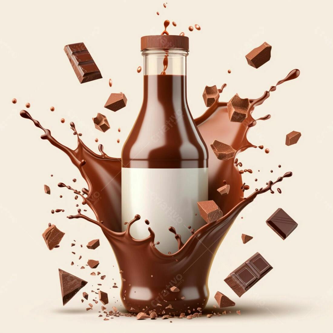 Garrafa de Calda de Chocolate com pedaços de chocolate