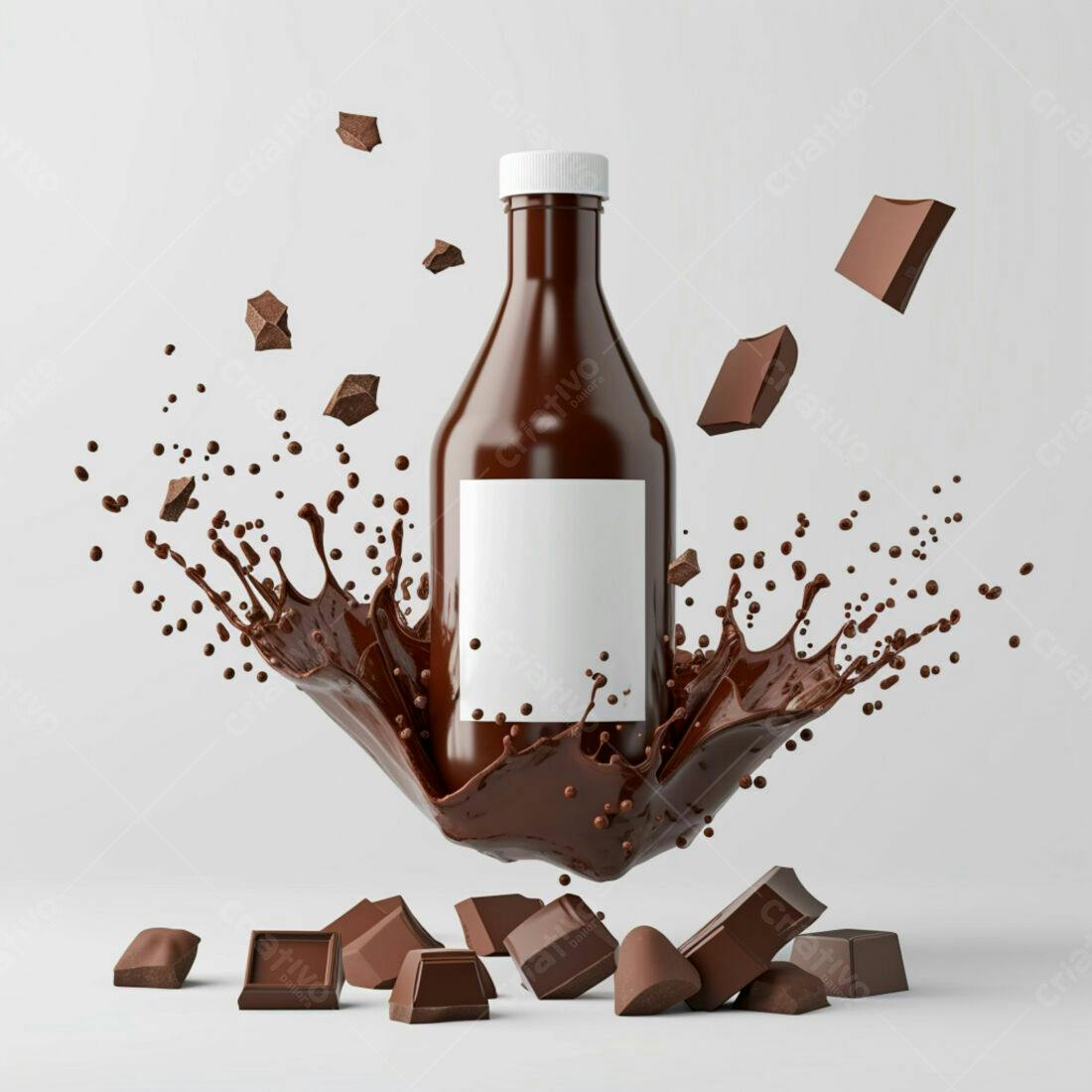 Garrafa de chocolate com respingos e pedaços