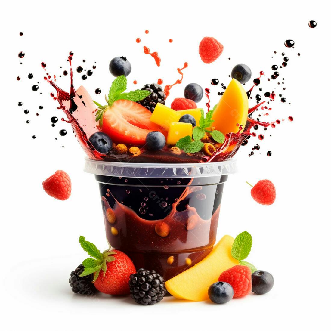 Smoothie de frutas vermelhas com manga e menta