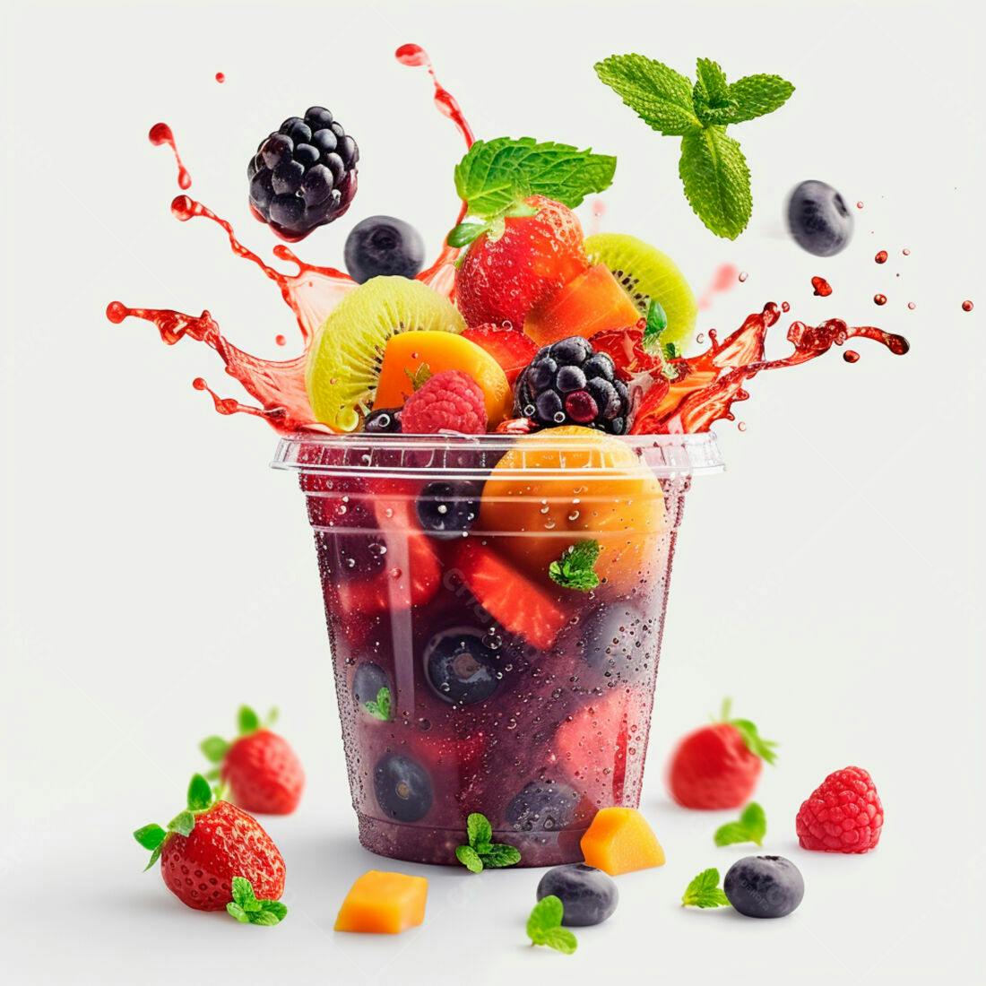 Suco de frutas vermelhas com frutas tropicais