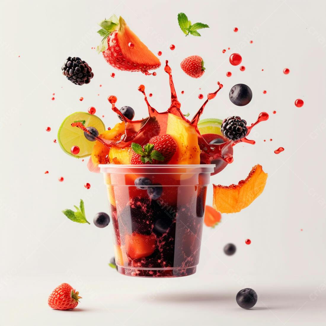 Suco de frutas vermelhas com morango e mirtilo
