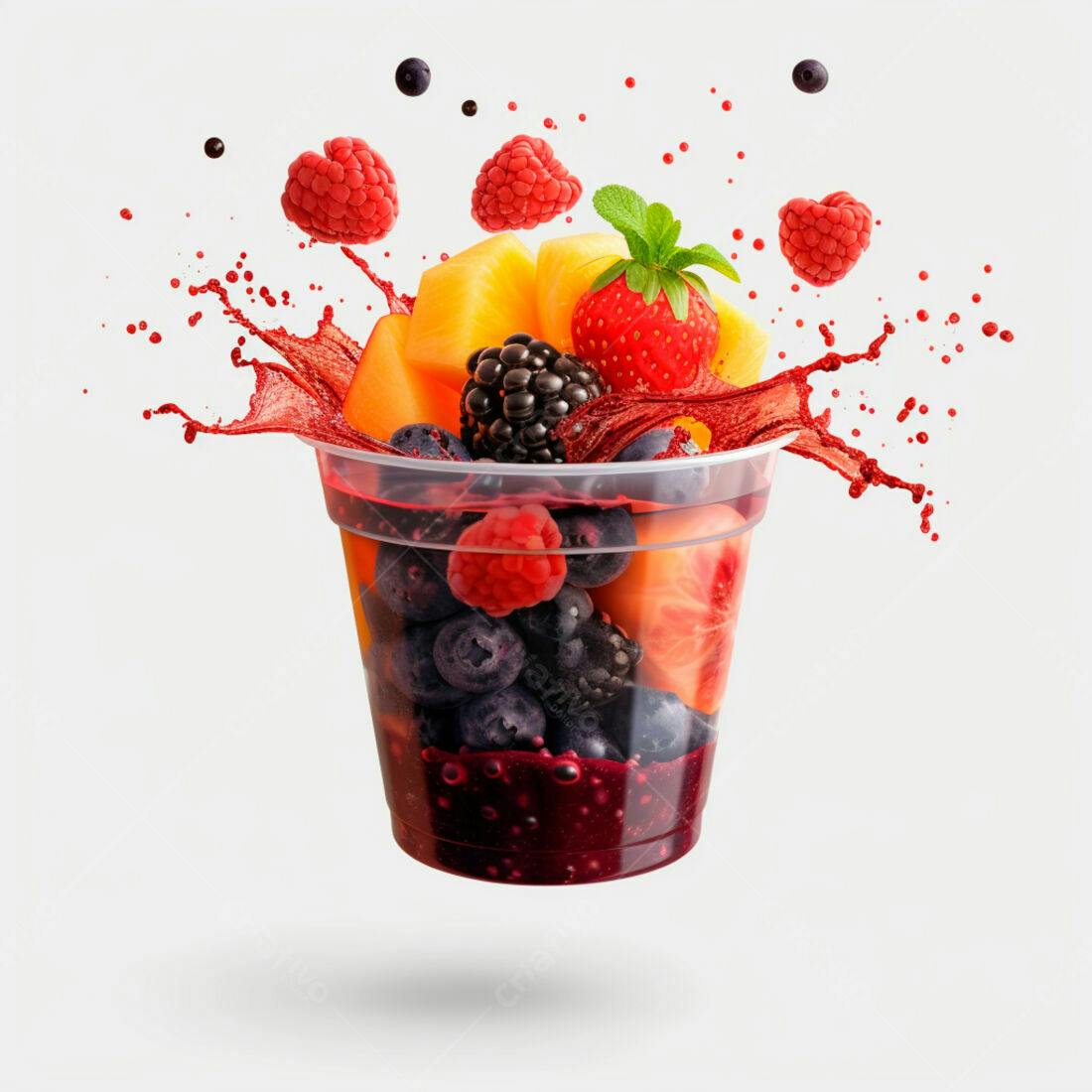 Suco de frutas vermelhas e frutas tropicais