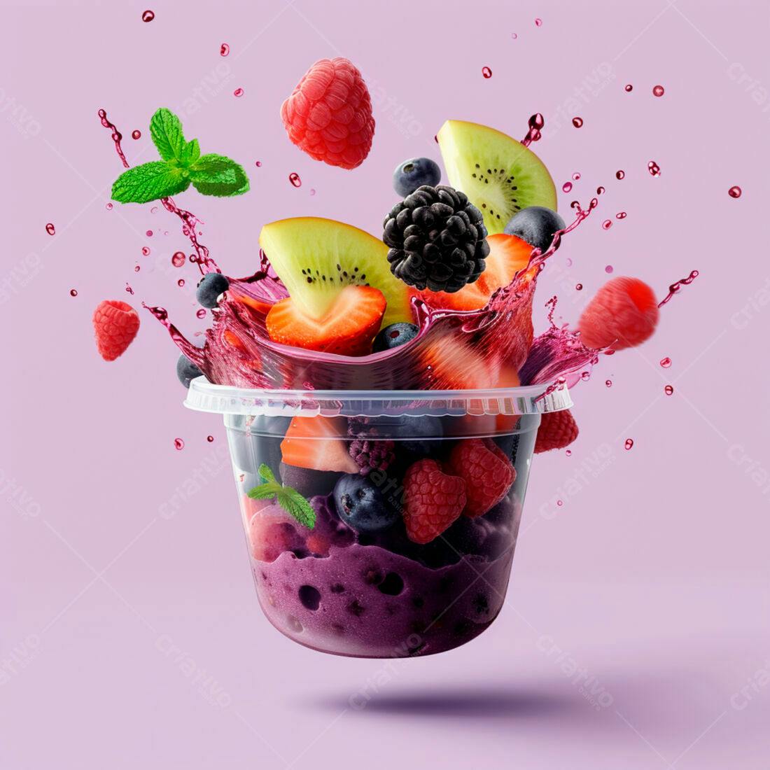 Suco de frutas vermelhas com kiwi e framboesas