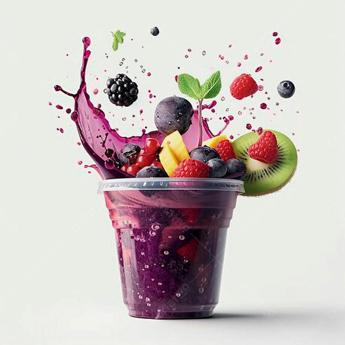Suco de frutas vermelhas em copo plástico