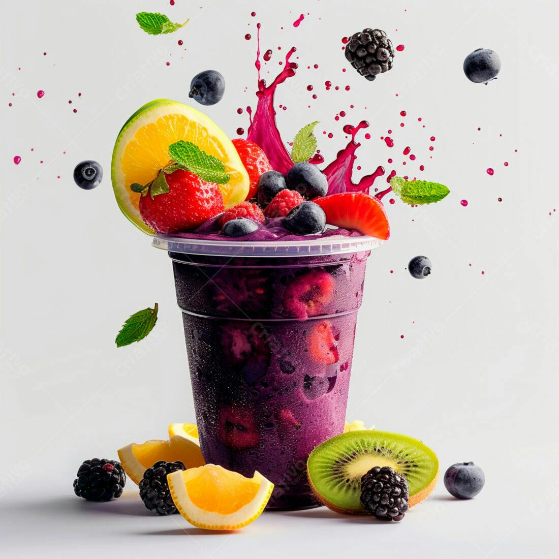 Suco de frutas vermelhas gelado com frutas frescas